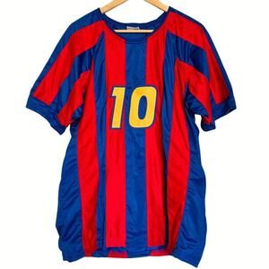 Facsimile Autographed Ronaldinho FC Barcelona Blue/Red Reprint Jersey Men's XL